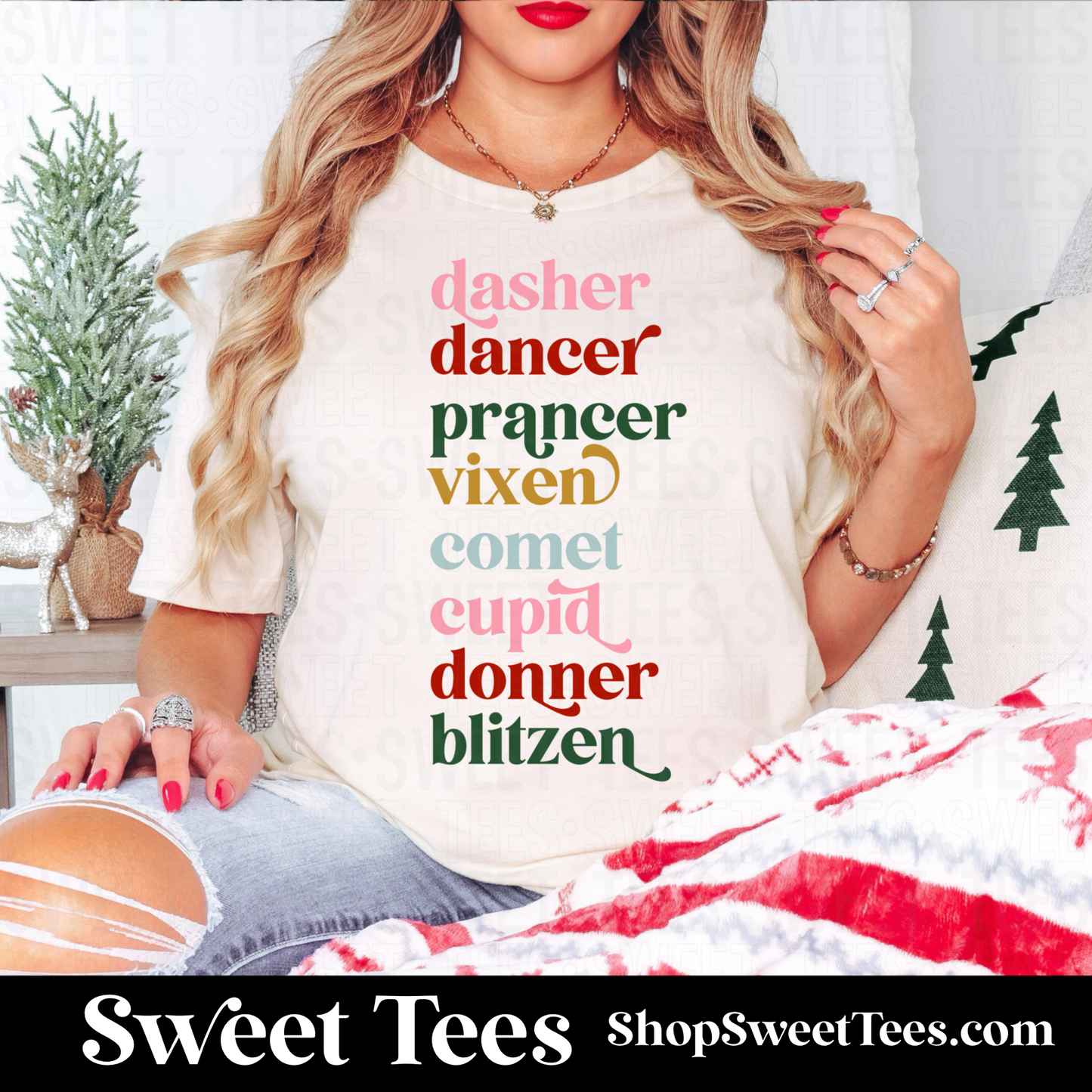 Retro Reindeer Names tee