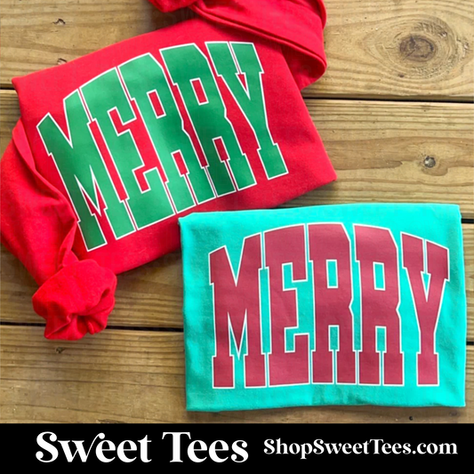 Merry Varsity tee - green