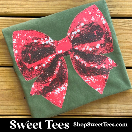 Red Faux Sequin Bow tee