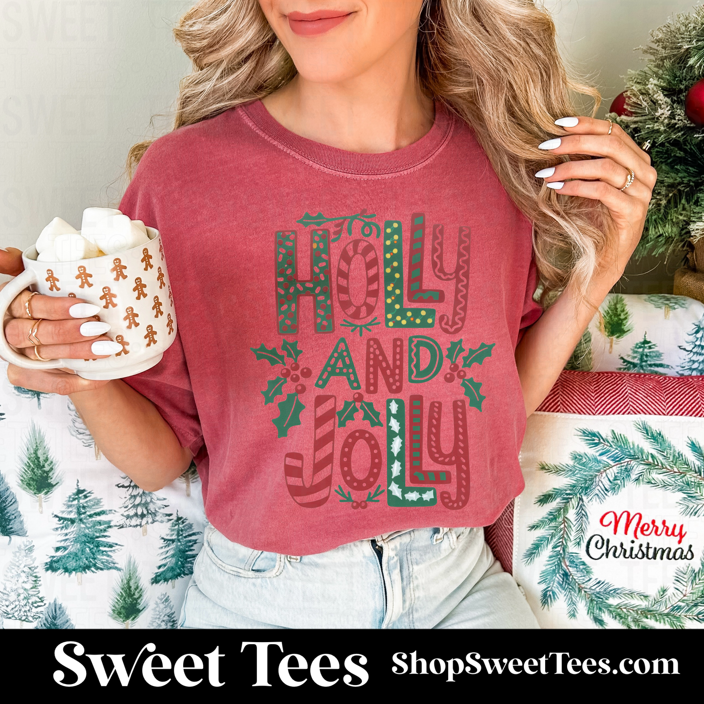 Holly and Jolly tee - red