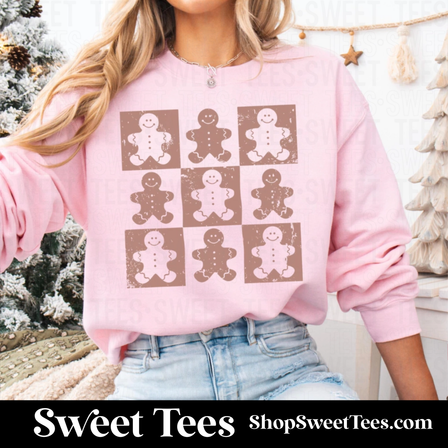 Gingerbread Checker Sweatshirt - light pink