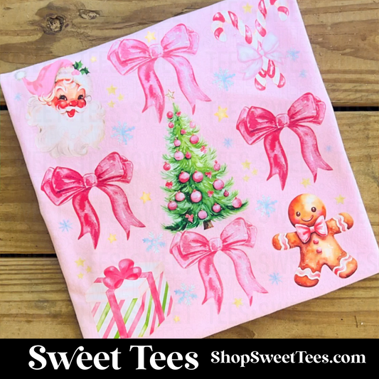 Coquette Pink Christmas Santa Gingerbread tee