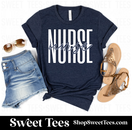 Nurse Bold Script Navy tee