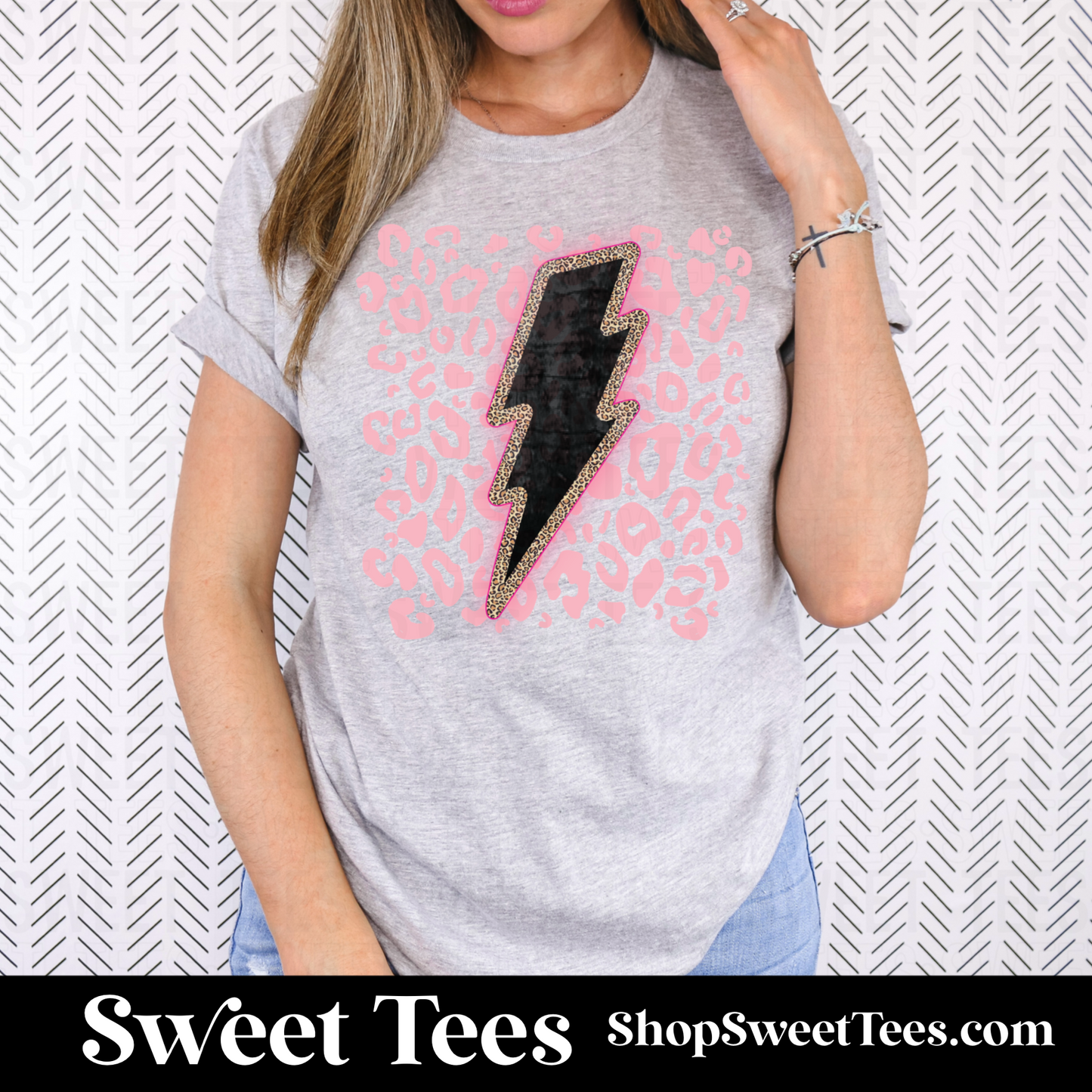 Pink Leopard Bolt tee