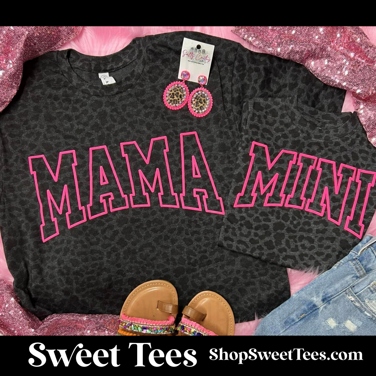 Mama + Mini Black Leopard tee