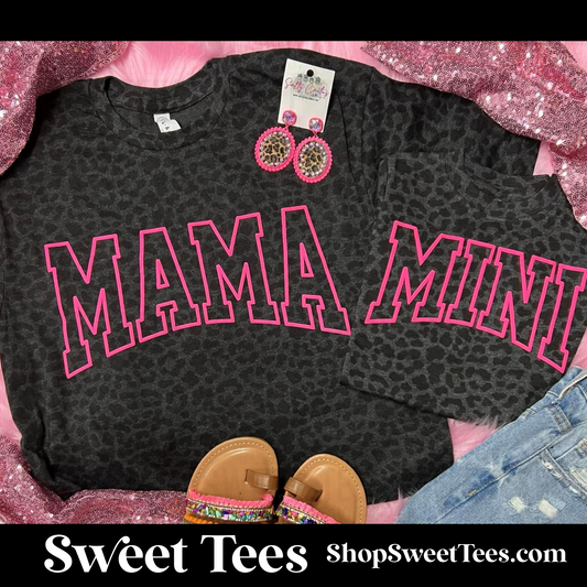 Mama + Mini Black Leopard tee