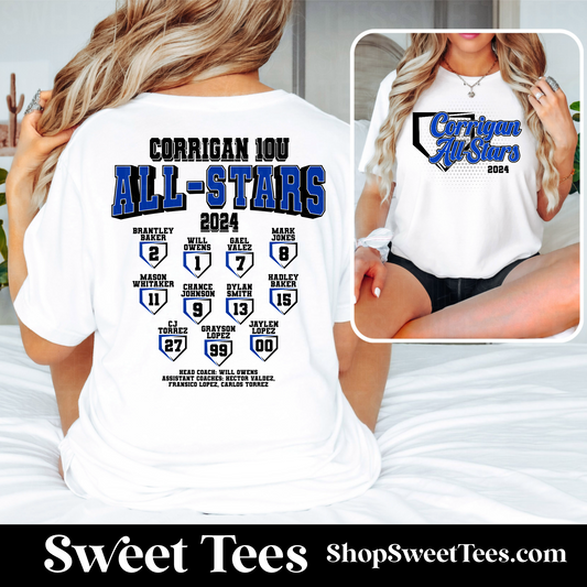 10U Corrigan All-Stars Roster tee