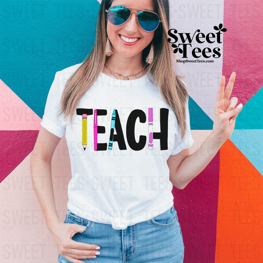 Teach Marker Crayon Doodle tee