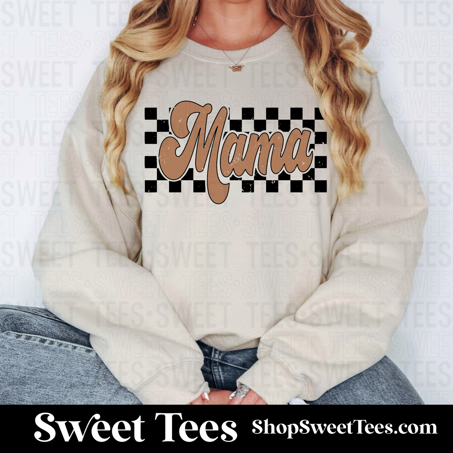 Mama Checker Sweatshirt - tan