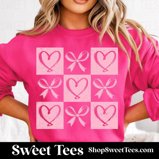 Checker Heart Bow Sweatshirt - Pink