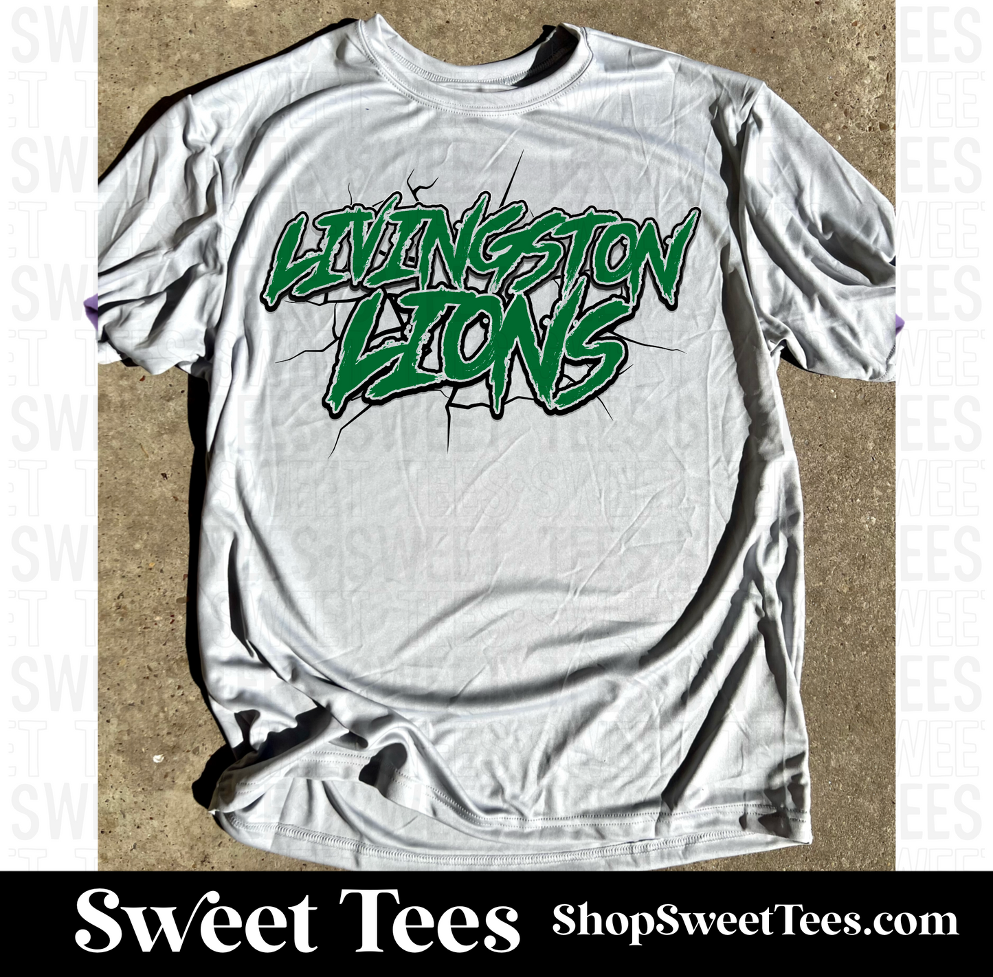 Livingston Lions Cracked Grunge - silver drifit tee