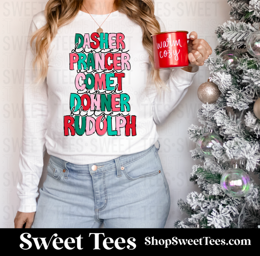 Reindeer Names Long Sleeve tee