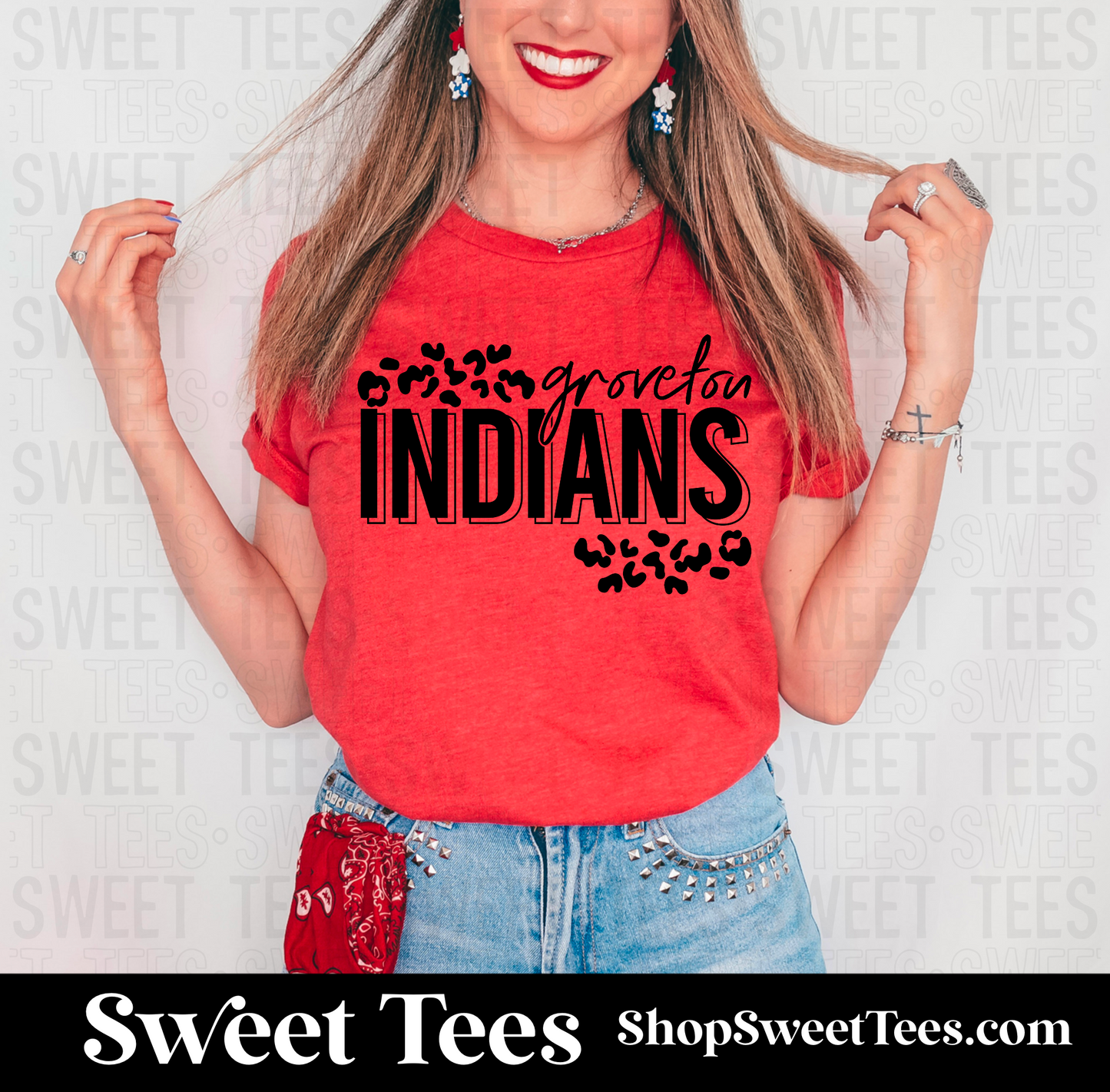 Groveton Indians Leopard Offset tee