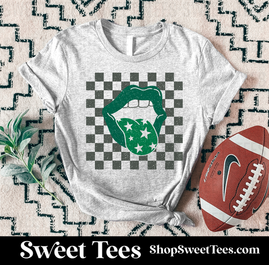 Green Checker Tongue tee