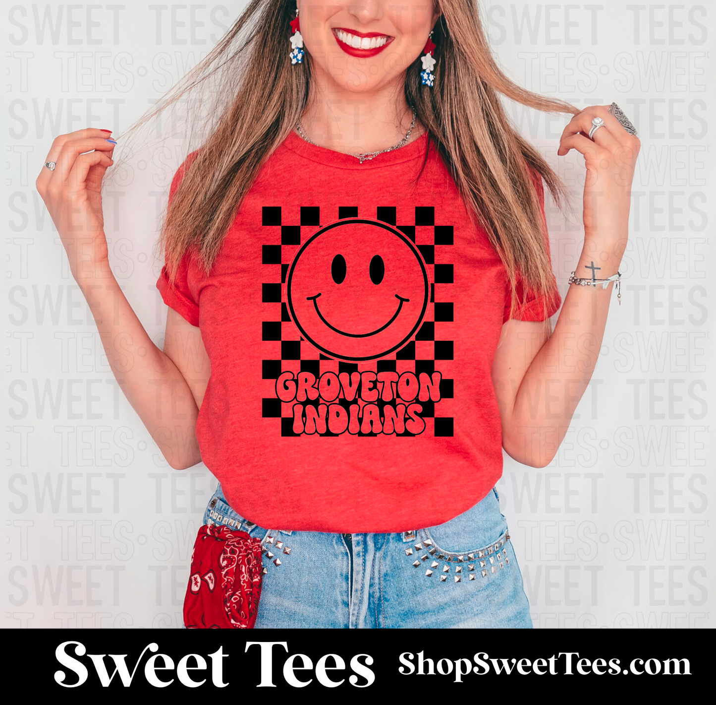 Groveton Indians Checker Smile tee