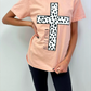 He Is Risen Dotted Cross - peach tee