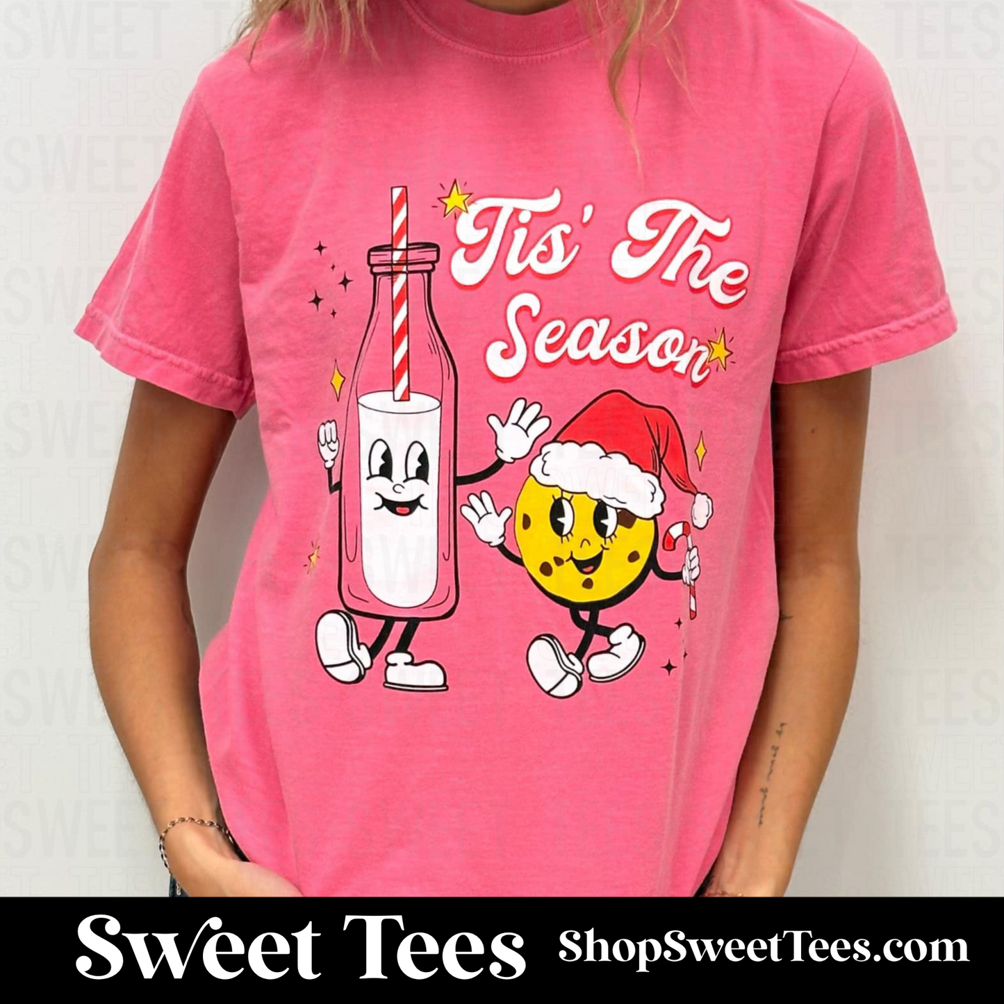 Milk and Cookies Tis The Season tee - Pink