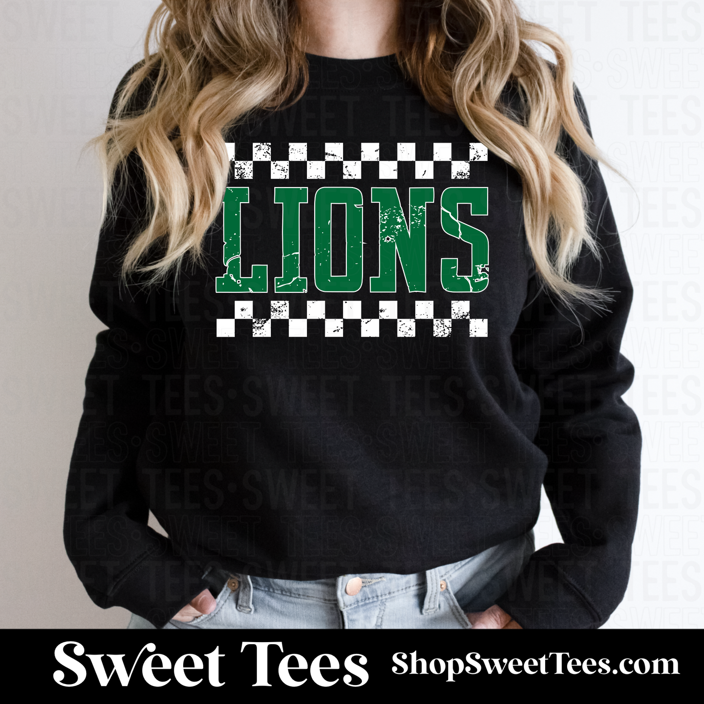 Lions Grunge College Checker Sweatshirt - Black