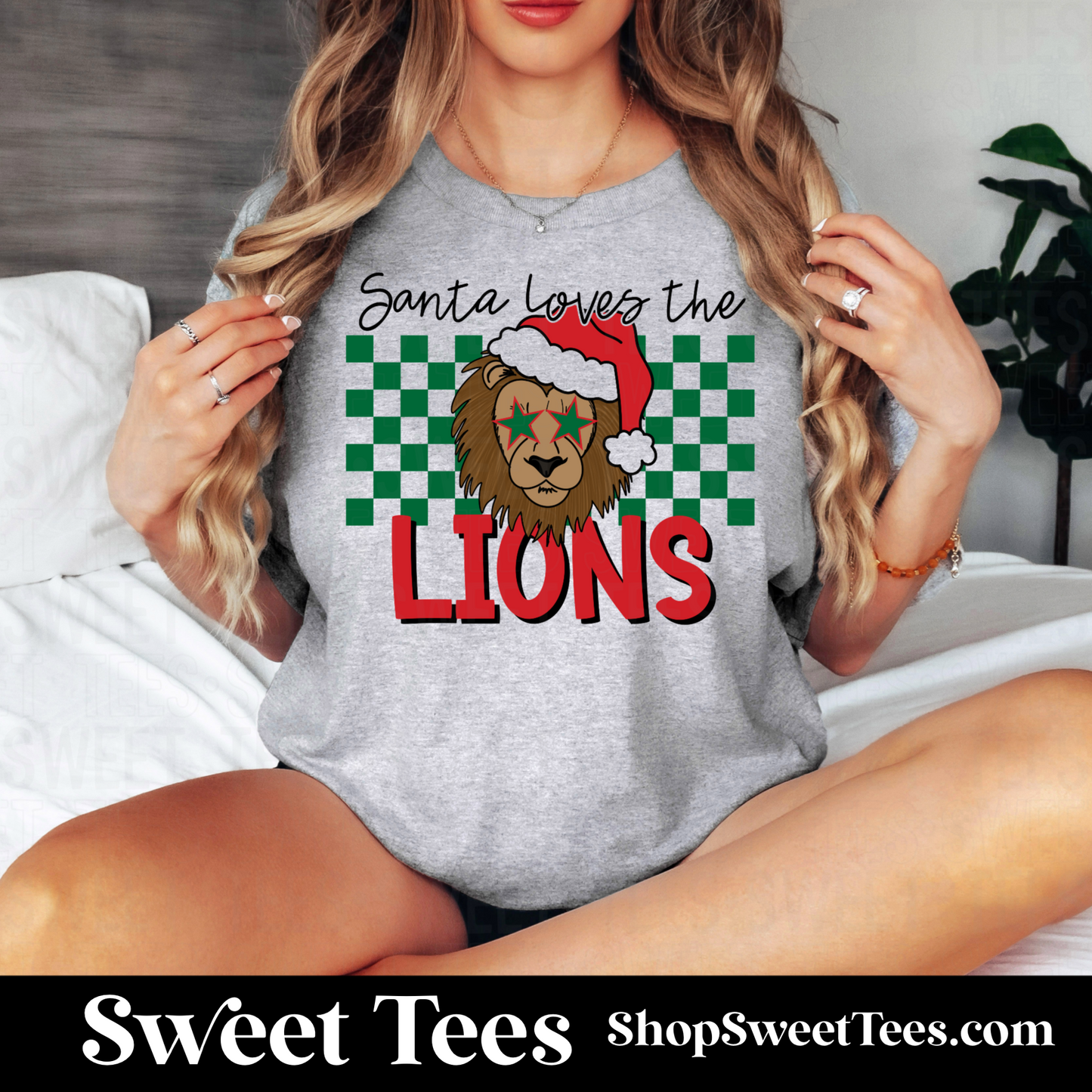 Santa Loves The Lions tee - Ash Gray