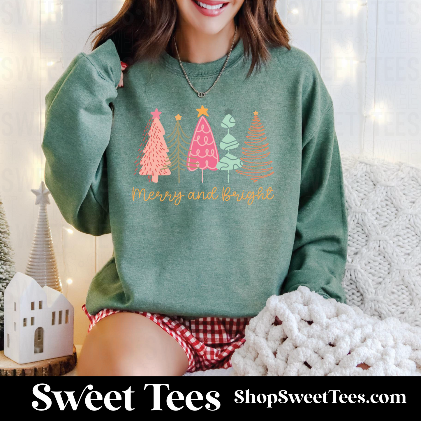 Merry and Bright Doodle Trees Comfort Sweatshirt