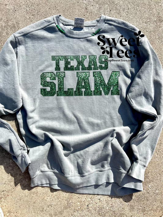 Faux Sequin Texas Slam Hand Stitched Comfort Colors Sweatshirt - Preorder *Gray*