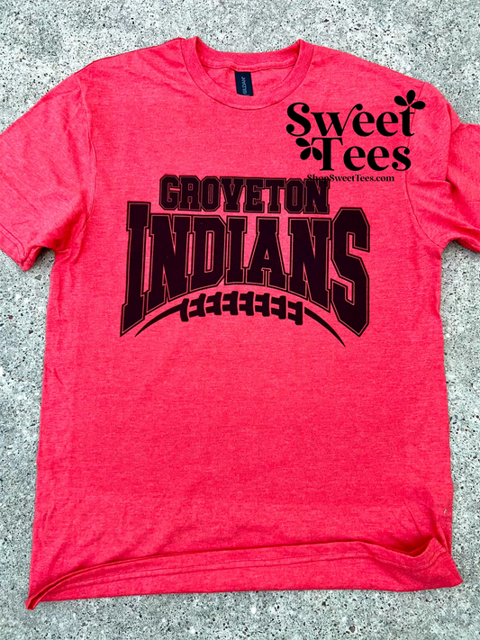 Groveton Indians Arched Football Lace tee