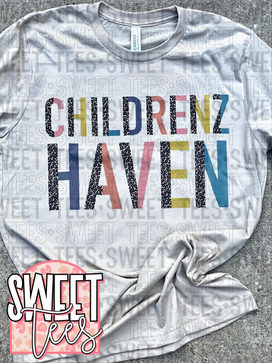 Childrenz Haven Leopard Block Letters tee