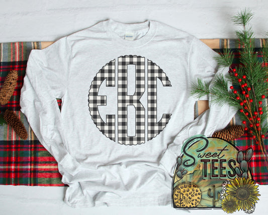 White Plaid Monogram Longsleeve