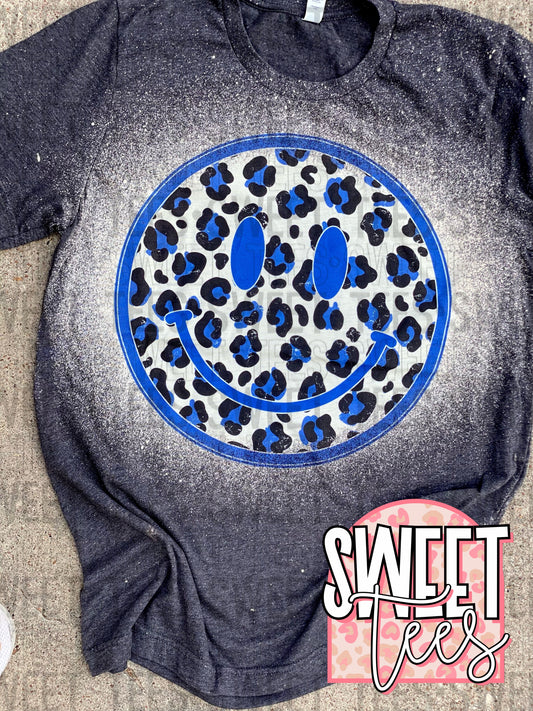 Blue Leopard Smile Face tee