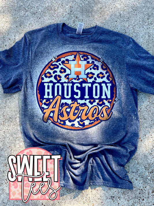 Astros Leopard Circle BLEACHED tee