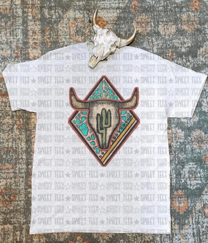 Turquoise Cactus Steer Head tee