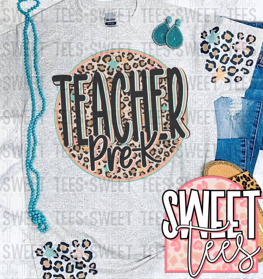 Teacher Leopard Pastel Stars tee