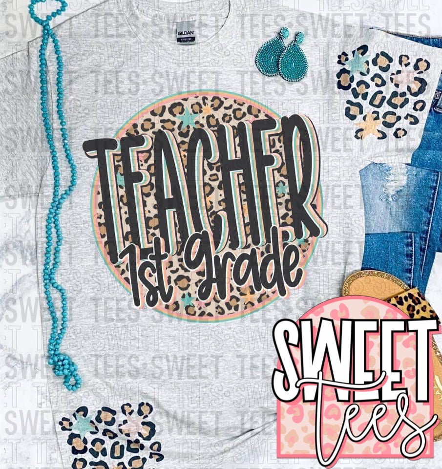 Teacher Leopard Pastel Stars tee