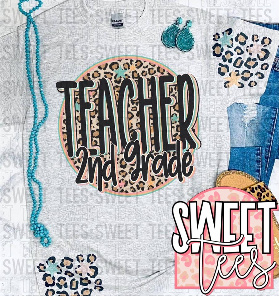 Teacher Leopard Pastel Stars tee