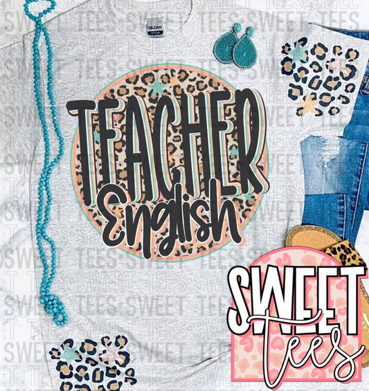 Teacher Leopard Pastel Stars tee