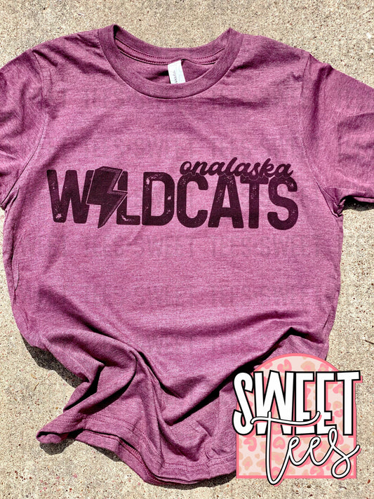 Onalaska Wildcats Distressed Bolt tee