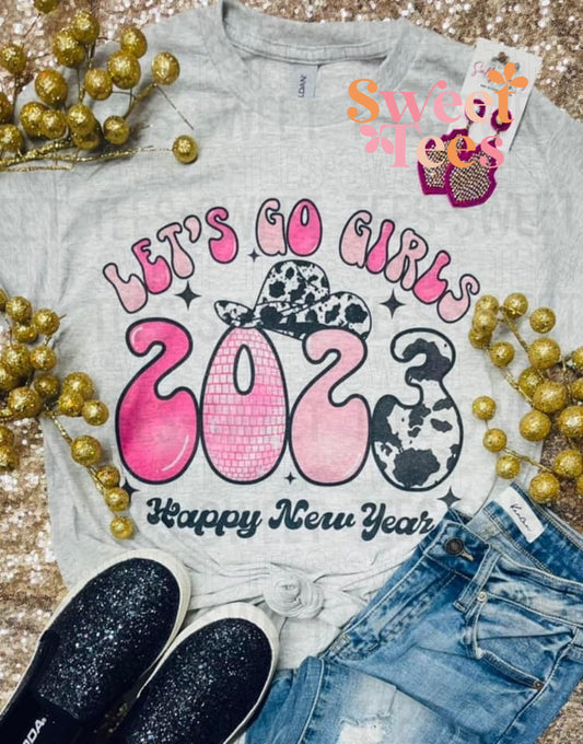 Let's Go Girls Cow Print New Years tee