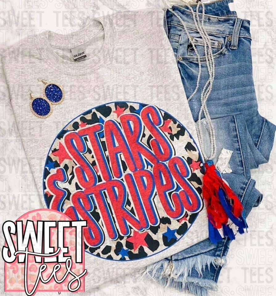Stars and Stripes Leopard Circle tee